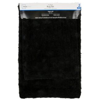 Tufted Rug Super Soft Black 17X24" & 20X30" 2 Pc Set