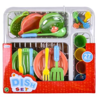 Dish Play Toy W/Dish Rack 11" 26 Pc Set