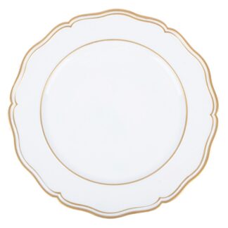 Plastic Charger Plate White W/Gold Rim Edge 13 In