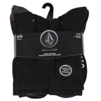 Volcom Men'S Crew Socks Black Size 6-12 6 Pr