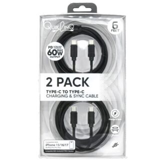 Usb-C To Usb-C Charge & Sync Cable Black 6 Ft 2 Pk
