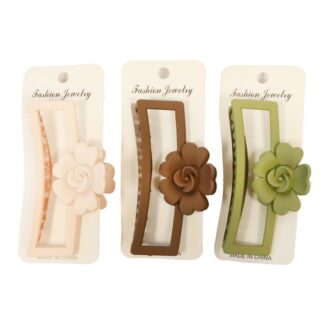 Hair Claw Rectangular Clip W/Flower Asst Matte Colors
