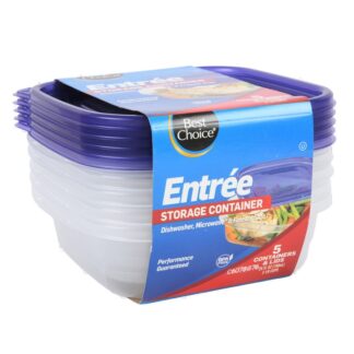 Entrée Plastic Containers W/Lid 25 Oz 5 Pk