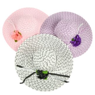 Hat Women Straw W/ Ribbon & Flower Asst Color
