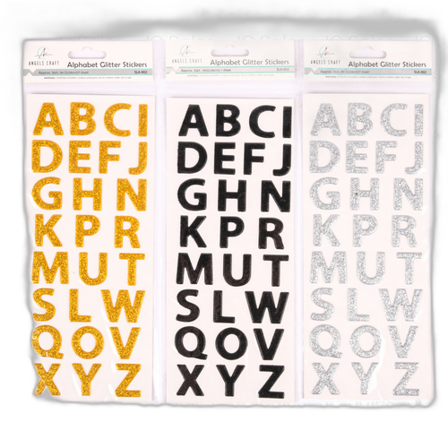 Angels Craft Glitter Alphabet Stickers 3 Asst Colors