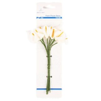 Eva Foam Flowers White Calla Lily W/Wire Stem Size 1" 12 Ct
