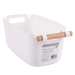 Plastic White Basket With Wooden Handle Small 25X14.8X11.8