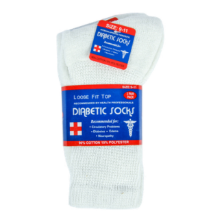 Diabetic Crew Sock White 3Ct Size 9-11