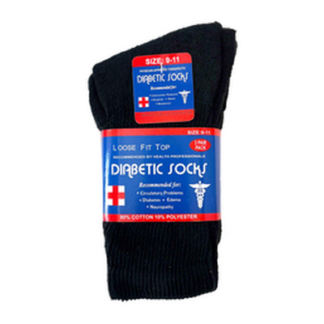 Diabetic Crew Sock 3Ct Blck Size 9-11