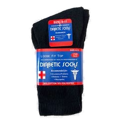 Diabetic Crew Sock 3Ct Blck Size 9-11