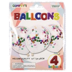 Trico 12" Clear Latex Balloon W/ Multicolor Confetti