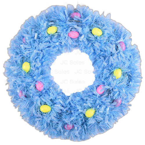 He Easter Tinsel 18" Wreath Blue W/Eggs