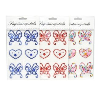 Glue On Crystal Gems Butterfly & Heart Shaped 3 Asst Colors