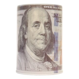 4" Tin Coin Bank Us $100 Bill W/ Removable Lid