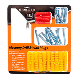 Kingman Masonry Drill & Wall Plugs 43Pcs