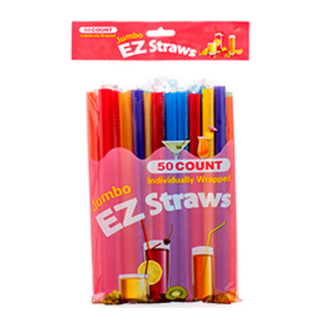 Straw Plastic Jumbo 50Ct Individual Wrap Asst Clr