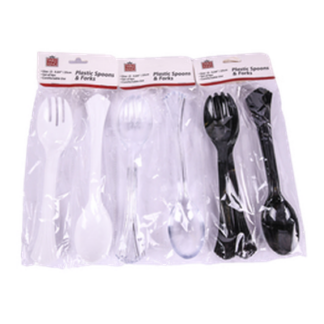 Table King Plastic Spoons & Forks L:9.84" / 145G 6Pcs W/Asst Clrs