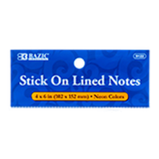 Bazic Notes Lined Stick On 4"X6" 50 Ct Neon Color