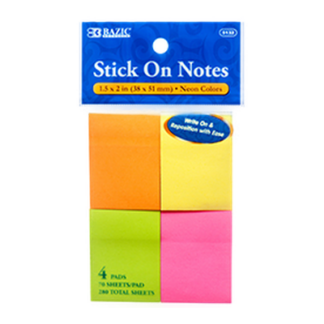 Bazic Notes Stick On 1.5"X2" 70 Ct Neon Color