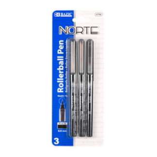 Bazic Pen Roller 3Pc Black Ink "Norte"