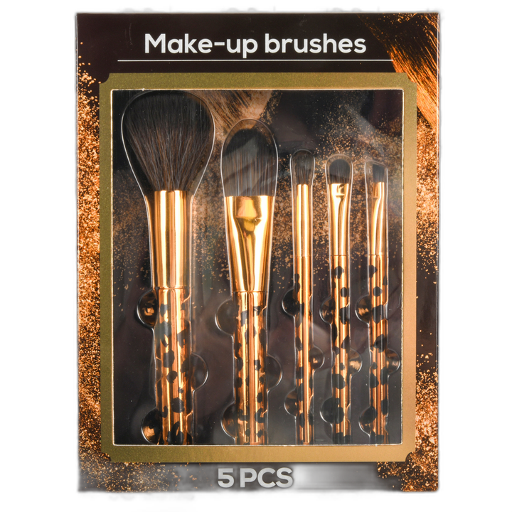 5Pk Set Make Up Brush Gold Leopard Color In Box