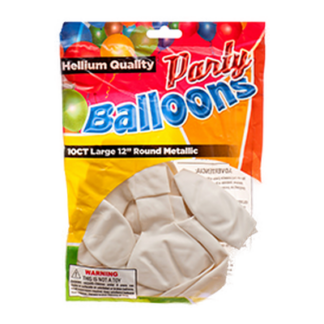Balloon Metallic White 12" 10Ct