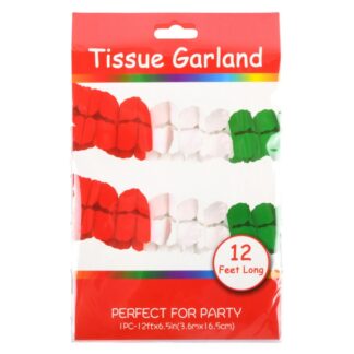 Tissue Garland 12Ft Red White Green