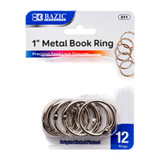 Bazic Book Ring 1" 12 Pc Metal Silver Color