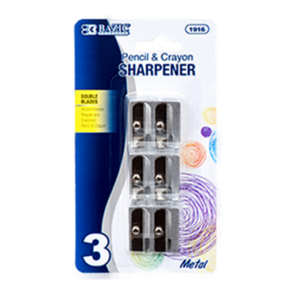 Bazic Pencil Sharpener Metal 3Pc Dual Blade