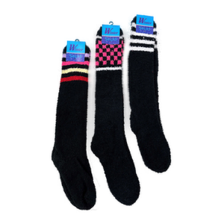 Hw Socks Cozy Black W/ Checker & Stripe Dsgn #So144