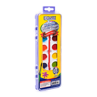 Bazic Water Color Set Semi-Moist Washable 16Ct W/ Brush #3405