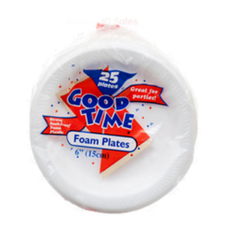 Good Time Foam Plate Round 6" White 25 Ct