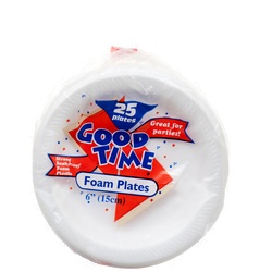 Good Time Foam Plate Round 6" White 25 Ct