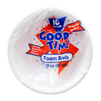 Good Time Foam Bowl Round 8.5" 30 Oz White 10 Ct