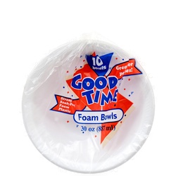Good Time Foam Bowl Round 8.5" 30 Oz White 10 Ct