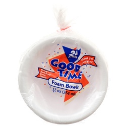 Good Time Foam Bowl Round 6" 12 Oz White 20 Ct