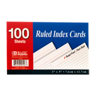 Bazic Index Card 3X5" 100Ct Ruled