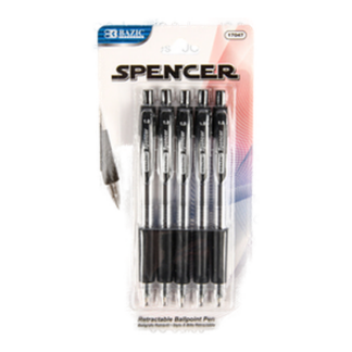 Bazic Pen 5 Pc Black Retractable Spencer #17047