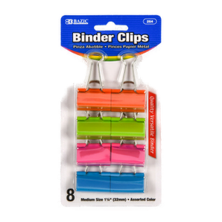 Bazic Binder Clips 8Pc Md Asst Clr #264
