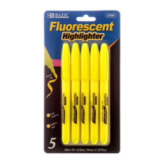 Bazic Marker Highlighter 5Pc Yellow Clr #2300