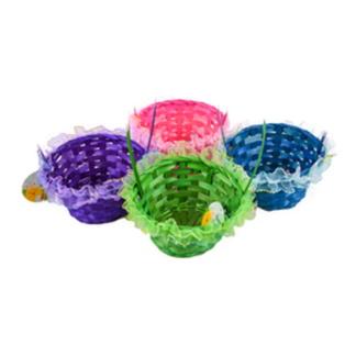 He Easter Bamboo Basket Round  W/Lace 6"X3.5" H:12"