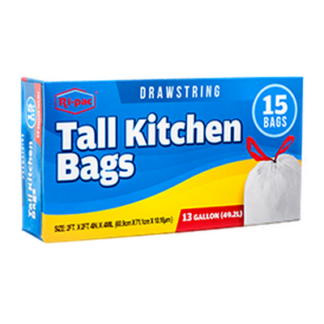 Ri-Pac Trash Bag W/Drawstring 13 Gal 15 Ct White