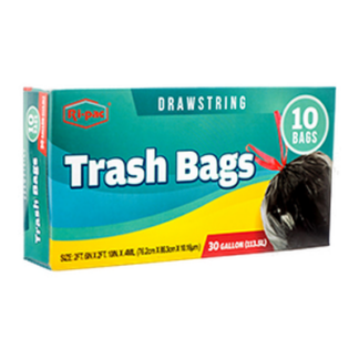 Ri-Pac Trash Bag W/Drawstring 30 Gal 10 Ct Black