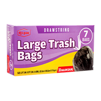 Ri-Pac Trash Bag W/Drawstring 33 Gal 7 Ct Black