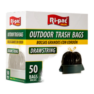Ri-Pac Trash Bag W/Drawstring Outdoor 30Gal 50Ct Blk