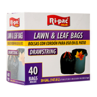 Ri-Pac Trash Bag W/Drawstring Lawn & Leaf 39Gal 40Ct Blk