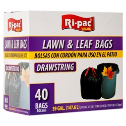 Ri-Pac Trash Bag W/Drawstring Lawn & Leaf 39Gal 40Ct Blk