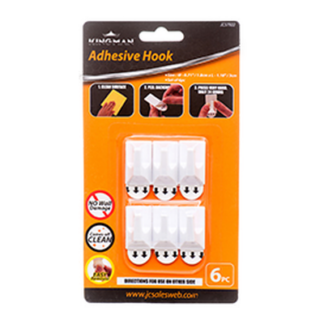 Kingman Adhesive Hook 6Pc Med