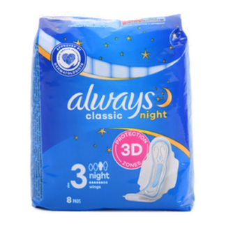 Always Classic Maxi Pad W/Wings Night 8 Ct