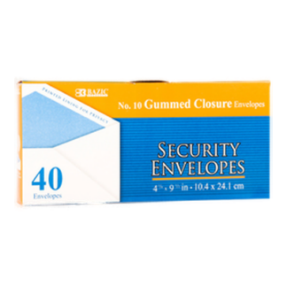 Bazic Envelope 40Ct Securtiy  "Gummed Closure"